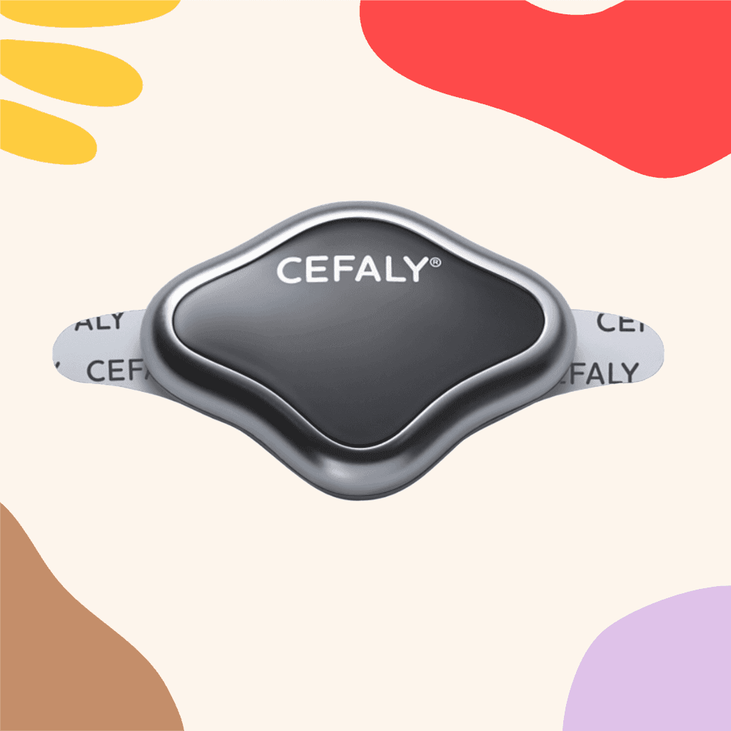 Cefaly migraine device on colorful background